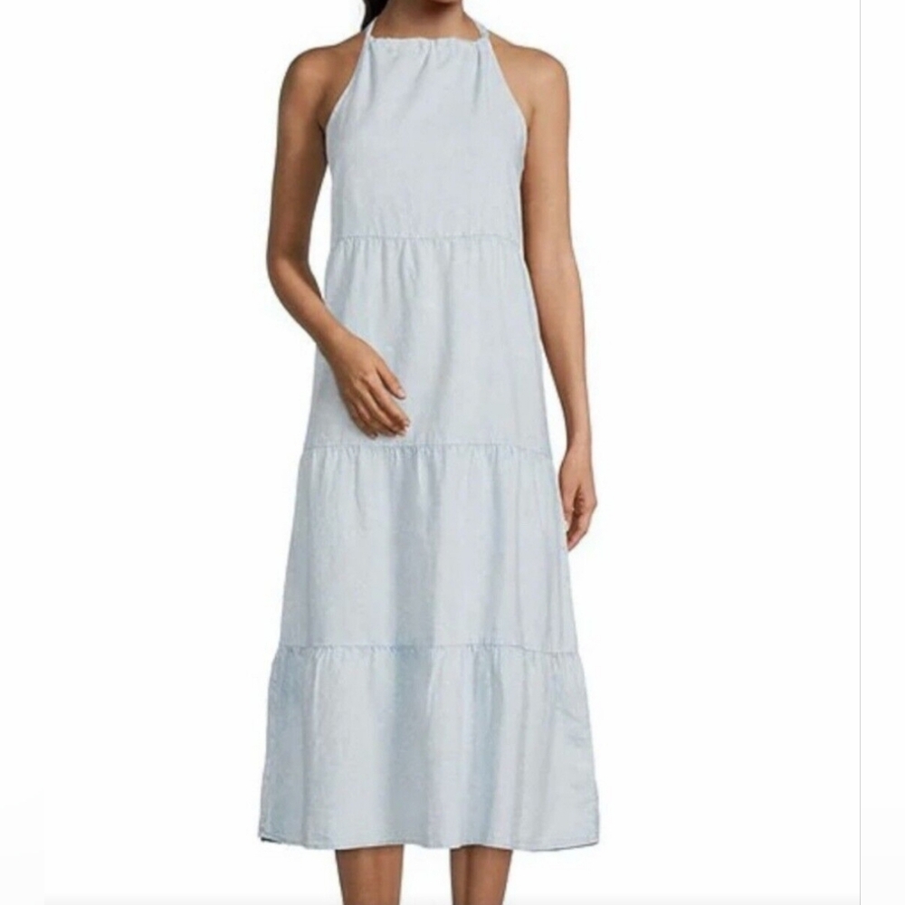 cloth & stone Light Blue Halter Tiered Maxi Dress